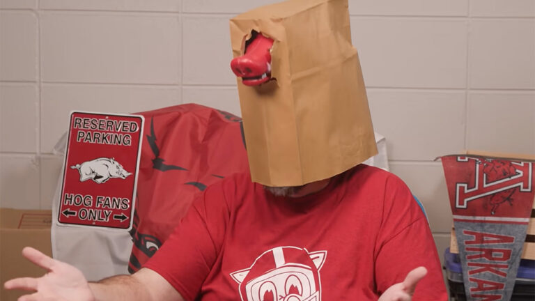 Fan with a bag over head during Matt Mitchell's SEC Roll