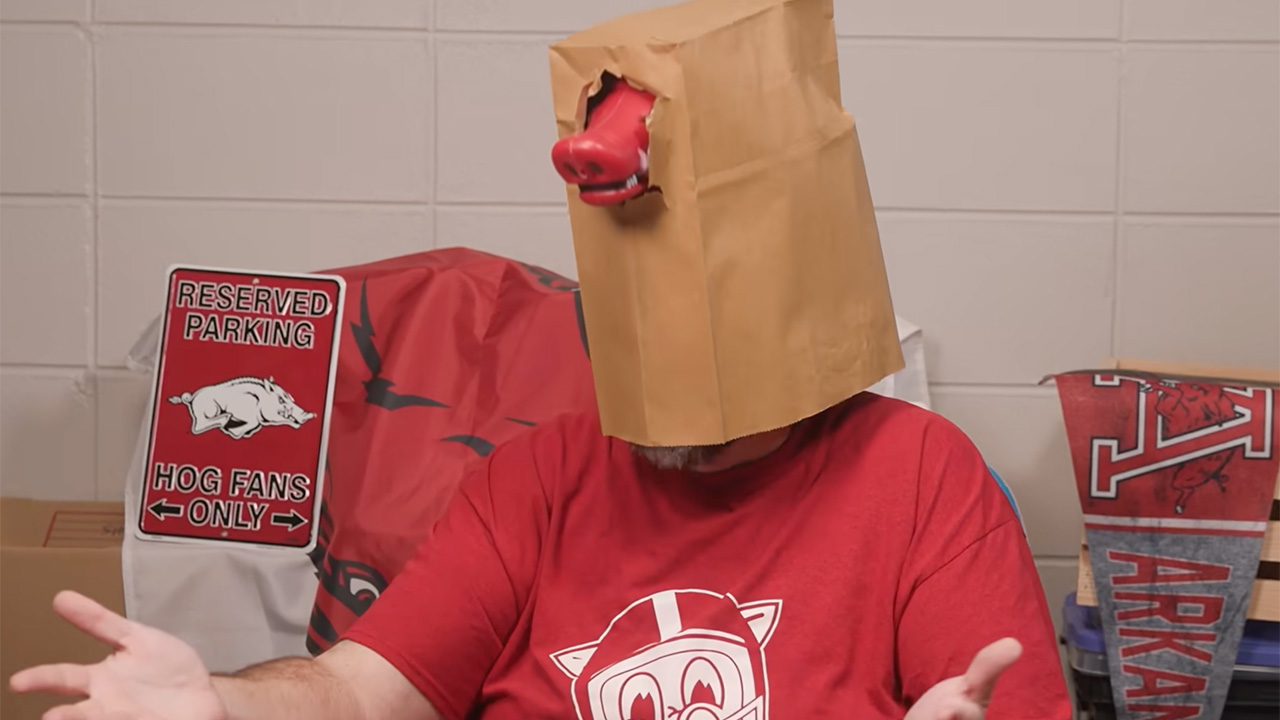 Fan with a bag over head during Matt Mitchell's SEC Roll
