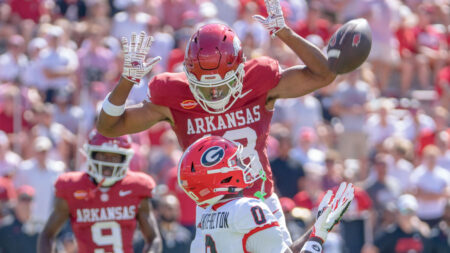 Arkansas Razorbacks defensive back Carter Stoutmire during game against the Georgia Bulldogs at Razorback Stadium
