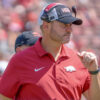 Arkansas Razorbacks coach Ryan Silverfield during game against the Georgia Bulldogs at Razorback Stadium