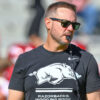 Arkansas Razorbacks coach Ryan Silverfield during pregame warmups before game against the Georgia Bulldogs at Razorback Stadium