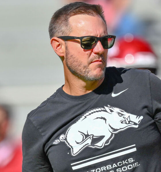 Arkansas Razorbacks coach Ryan Silverfield during game against the Georgia Bulldogs at Razorback Stadium