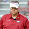 Arkansas Razorbacks offensive coordinator Tim Cramsey on the field before game against the Tulsa Golden Hurricane at Razorback Stadium