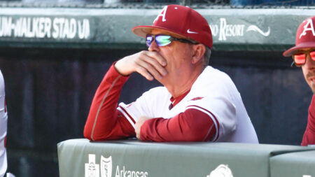 Arkansas Razorbacks coach Dave Van Horn during game against the Charlotte 49ers at Baum-Walker Stadium
