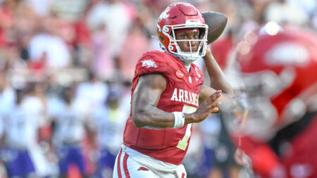 Arkansas Razorbacks quarterback KJ Jackson during game against North Alabama at Razorback Stadium