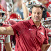 Arkansas Razorbacks coach Ryan Silverfield on the sidelines during game against the Tulsa Golden Hurricane at Razorback Stadium