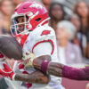 Arkansas Razorbacks wide receiver Chris Marshall catches a touchdown pass against the Texas A&M Aggies at Kyle Field
