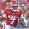 Arkansas Razorbacks quarterback KJ Jackson against the Tennessee Volunteers at game in Razorback Stadium