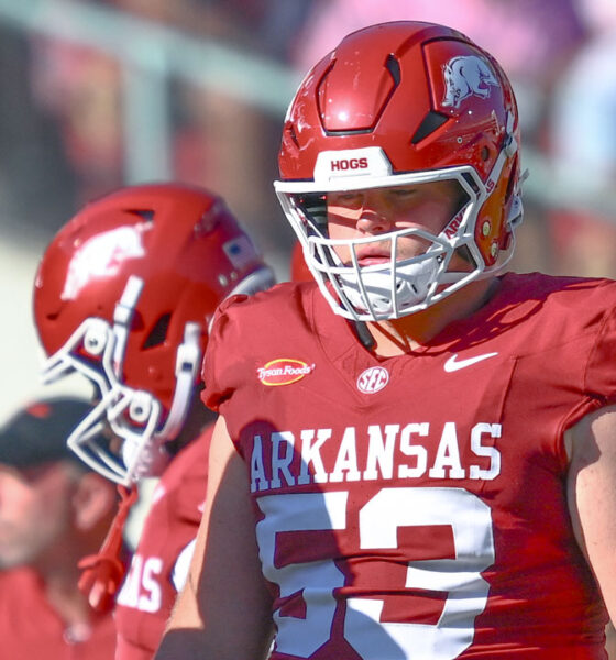 Arkansas Razorbacks center Kash Courtney during game against the Tennessee Volunteers at Razorback Stadium