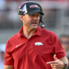 Arkansas Razorbacks coach Ryan Silverfield during game with the Tennessee Volunteers at Razorback Stadium