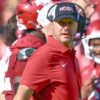 Arkansas Razorbacks coach Ryan Silverfield on the sidelines against the Tennessee Volunteers at Razorback Stadium