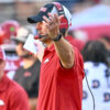 Arkansas Razorbacks coach Ryan Silverfield on the sidelines against the Tennessee Volunteers at Razorback Stadium