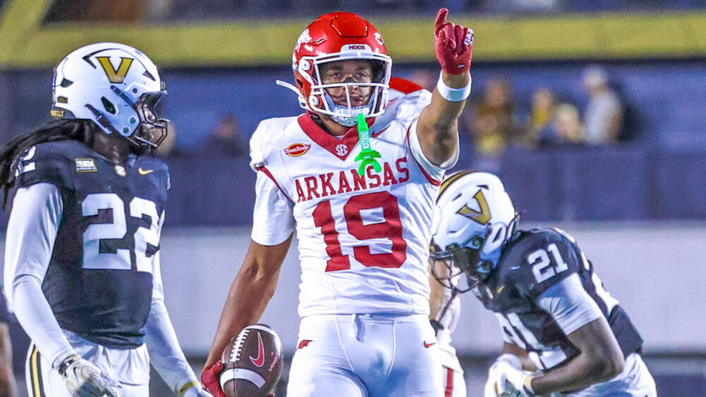 Arkansas Razorbacks wide receiver Antonio Jordan after a first down catch against the Vanderbilt Commodores