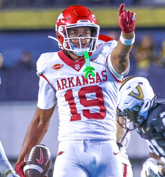 Arkansas Razorbacks wide receiver Antonio Jordan after a first down catch against the Vanderbilt Commodores