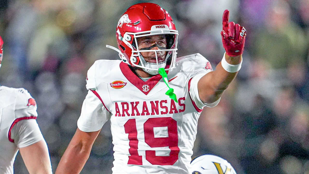 Arkansas Razorbacks wide receiver Antonio Jordan after a big catch during game against the Vanderbilt Commodores