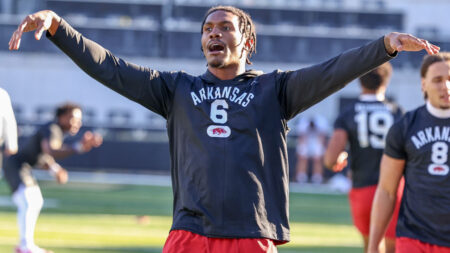 Arkansas Razorbacks wide receiver Chris Marshall during pregame warmups before game against the Vanderbilt Commodores