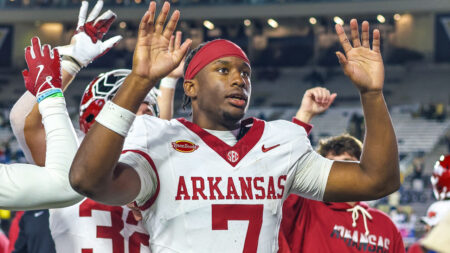 Arkansas Razorbacks quarterback KJ Jackson after win over the Vanderbilt Commodores
