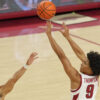 Arkansas Razorbacks freshman Davion Thompson puts up a shot against the Gonzaga Bulldogs