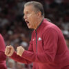 Arkansas Razorbacks John Calipari during exhibition game against the Gonzaga Bulldogs in game at the Bud Walton Arena .