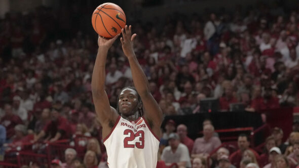 Arkansas Razorbacks Jordan Smith Jr. during exhibition game against the Gonzaga Bulldogs at Bud Walton Arena