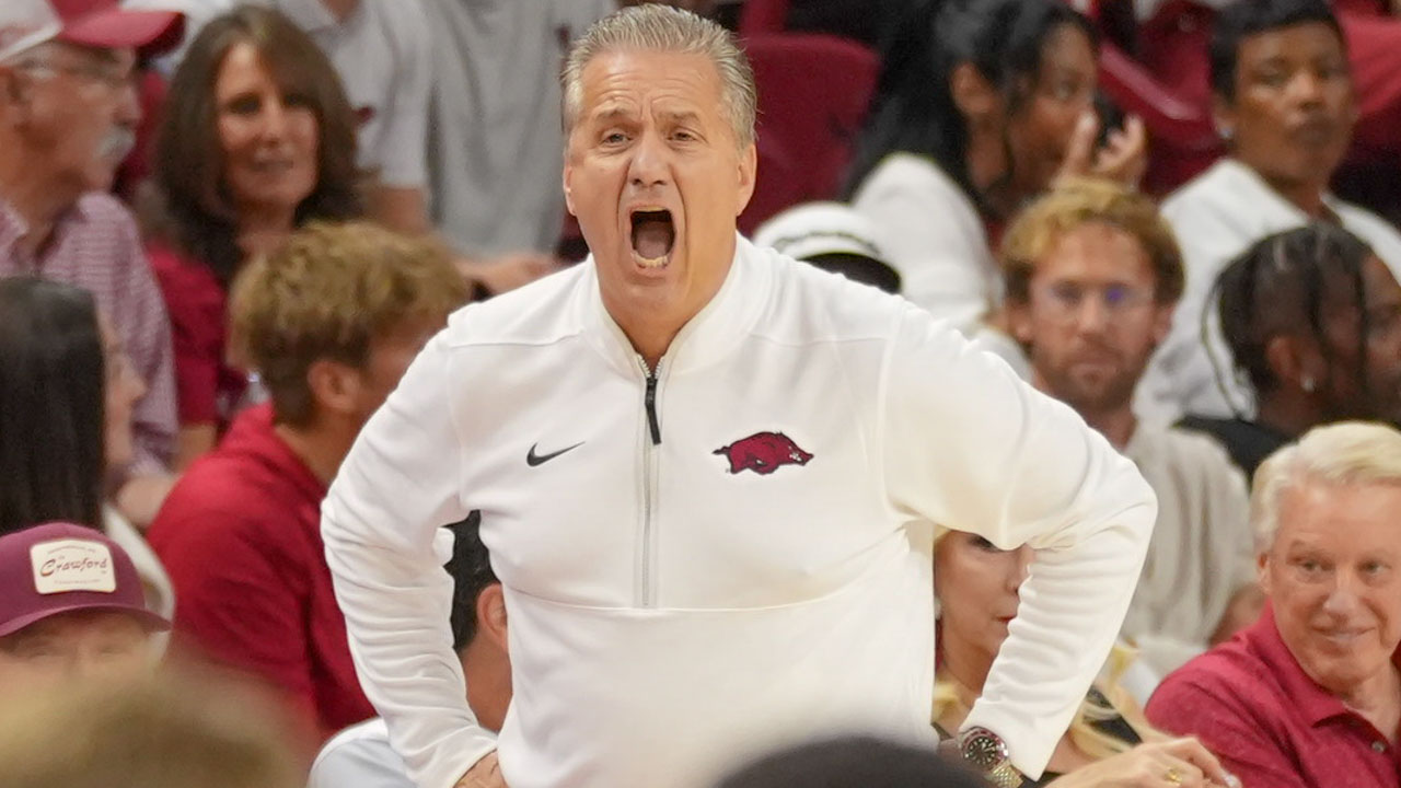 Arkansas Razorbacks coach John Calipari during exhibition game against the Memphis Tigers at Bud Walton Arena